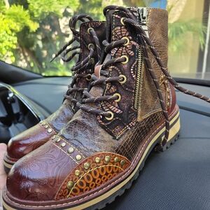 Stylish Brown and Orange Combat Boots